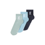 On Unisex On Logo Sock Mid 3 pairs in Wash Navy, black & green