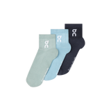 On Unisex On Logo Sock Mid 3 pairs in Wash Navy, black & green