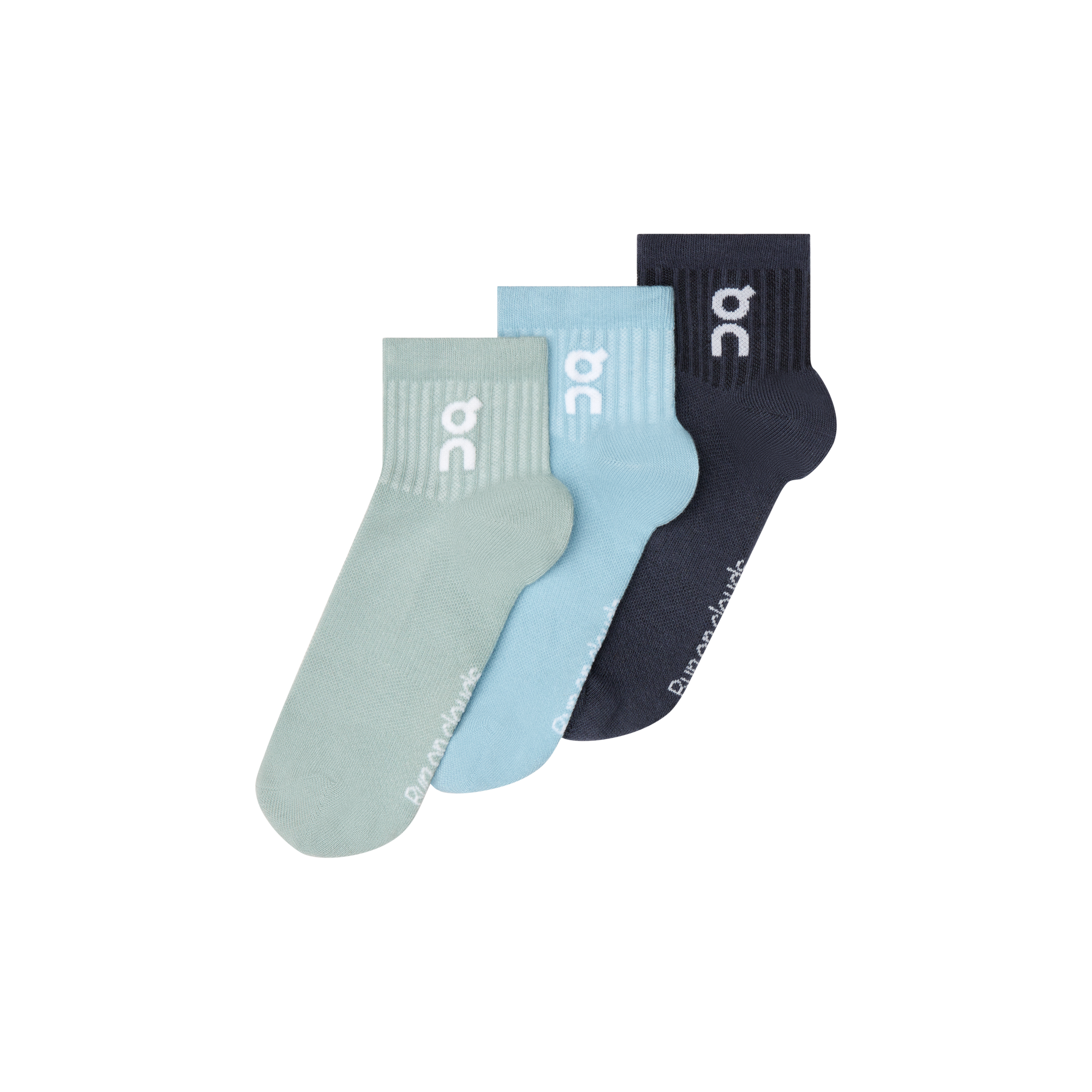On Unisex On Logo Sock Mid 3 pairs in Wash Navy, black & green