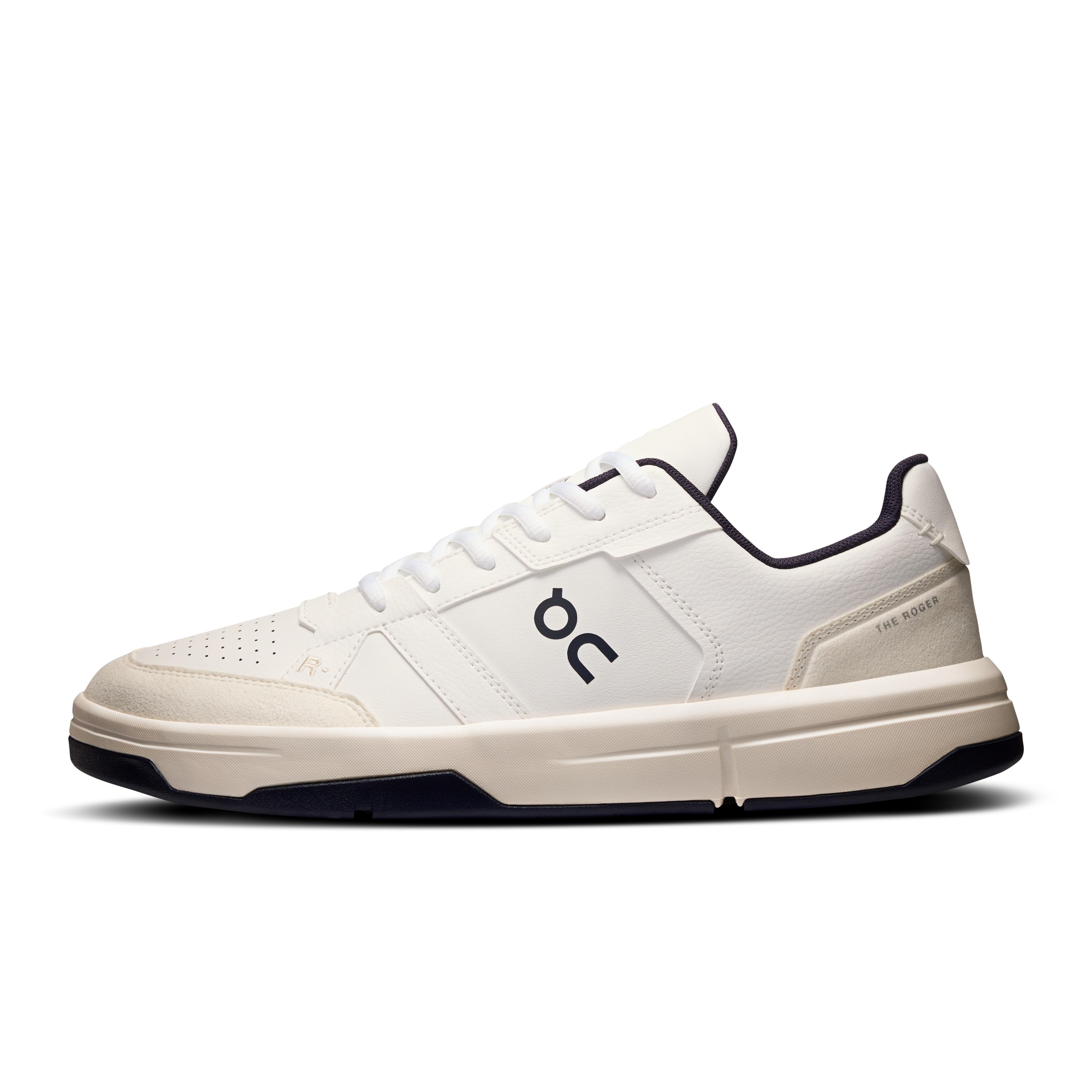 The Roger Clubhouse mens sneaker in White & midnight by On Running – a stylish, cushioned tennis-inspired shoe for all-day comfort